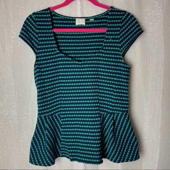 Postmark navy and green peplum top~M - Picture 2 of 8